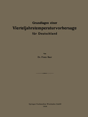 cover image of Grundlagen einer Vierteljahrstemperaturvorhersage für Deutschland